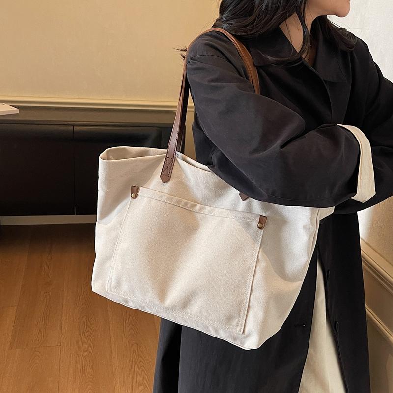 Retro Large Capacity Canvas Bag Solid Color Student Hand Shoulder Bag