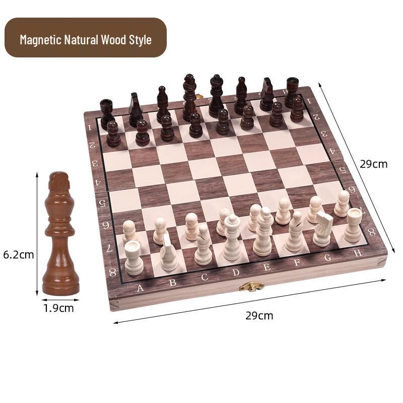 Mussels Magnetic Foldable Wooden International Chess & Checkers Set
