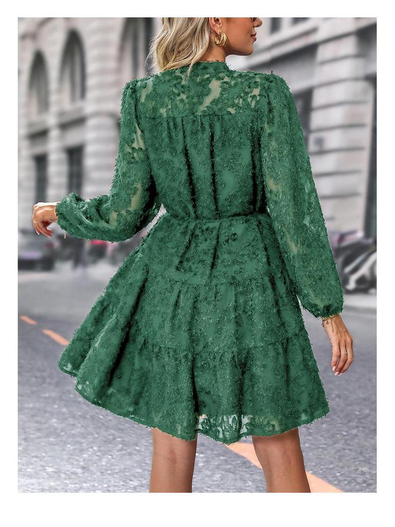 European and American Elegant Retro Lace Long Sleeve Dress - Multicolor Spring & Autumn Style
