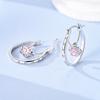 925 Sterling Silver Cute Cat Paw Dangle Hoop Earrings Pink Cubic Zirconia Paved Minimalist Pet Lover Jewelry for Women Gift