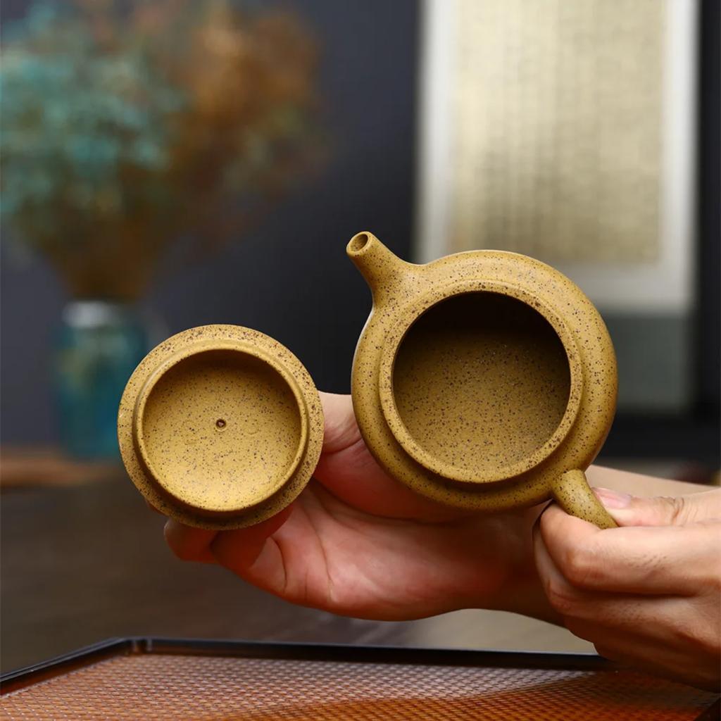 Handmade 160cc Yellow Orange Peel Master Kettle Flat Teapot - Grapefruit Peel Infused Oolong Tea Ceremony Health Pot - Your Favo