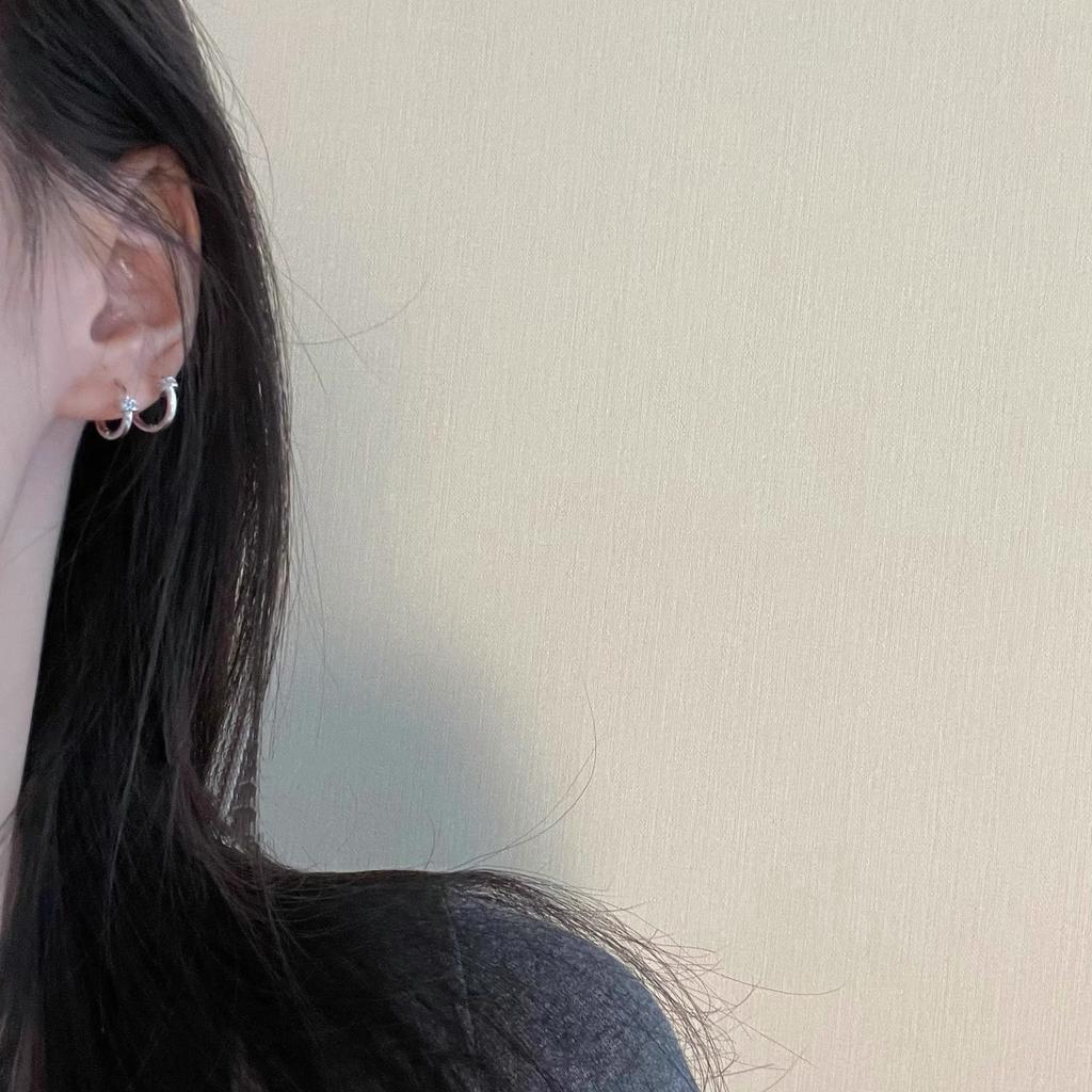 Simple Mini Micro-set Silver Earrings Female Daily Cold Wind Hundred Match Earrings Adjustable Vein Circle Elegant Simple Hoop Earrings