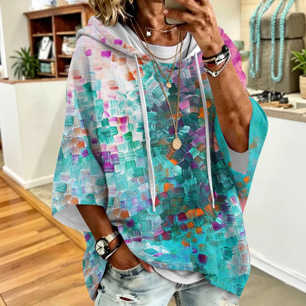 Women's Vintage Floral Print Drawstring Hoodie Loose Fit Casual Sweatshirt Top