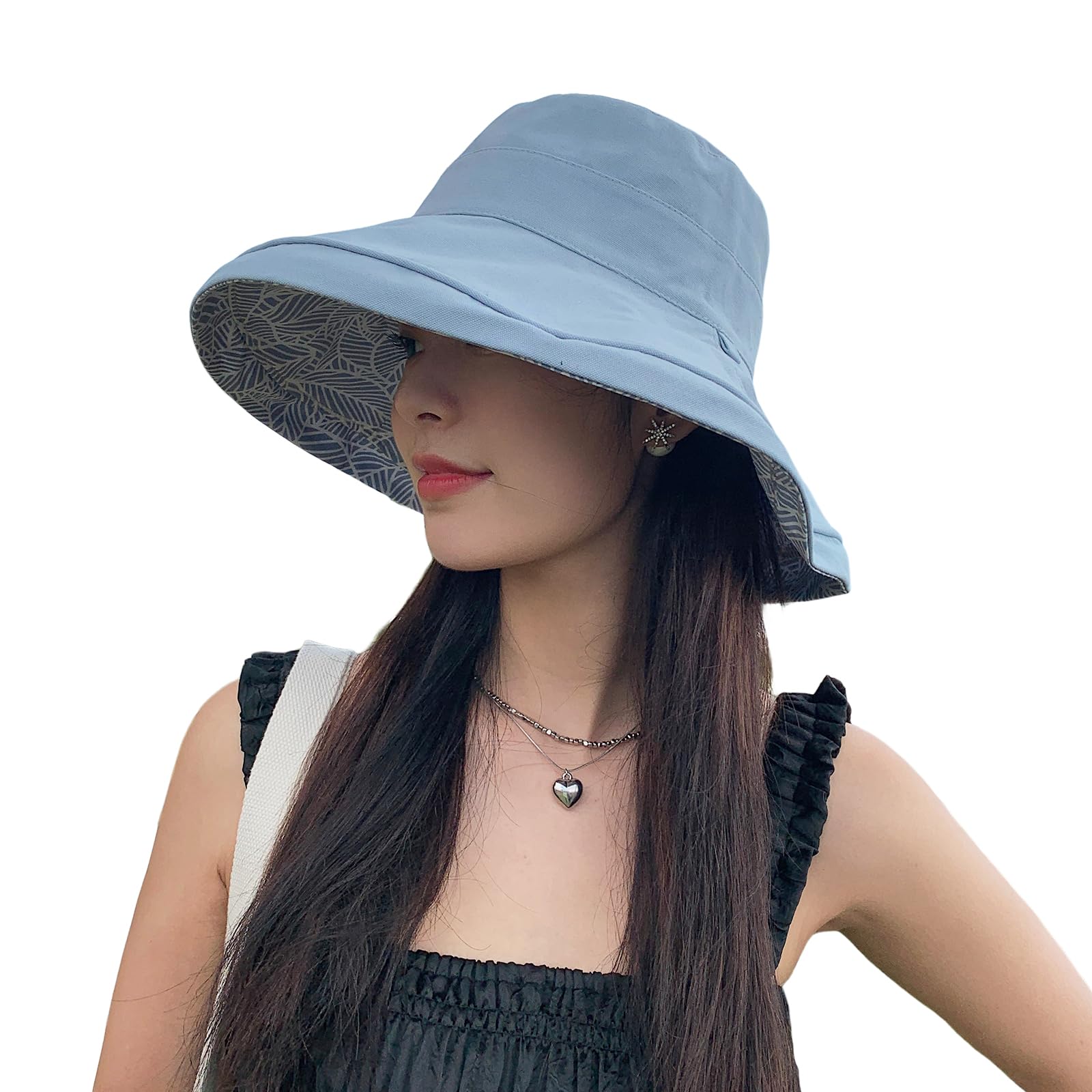 

UV Solid Leaf Wide with Chin Adjustable UV Light Complete Sun Gift G0110 [Karsaer] Women s Hat, Spring/Summer, Protection, Reversible, & Pattern, синій