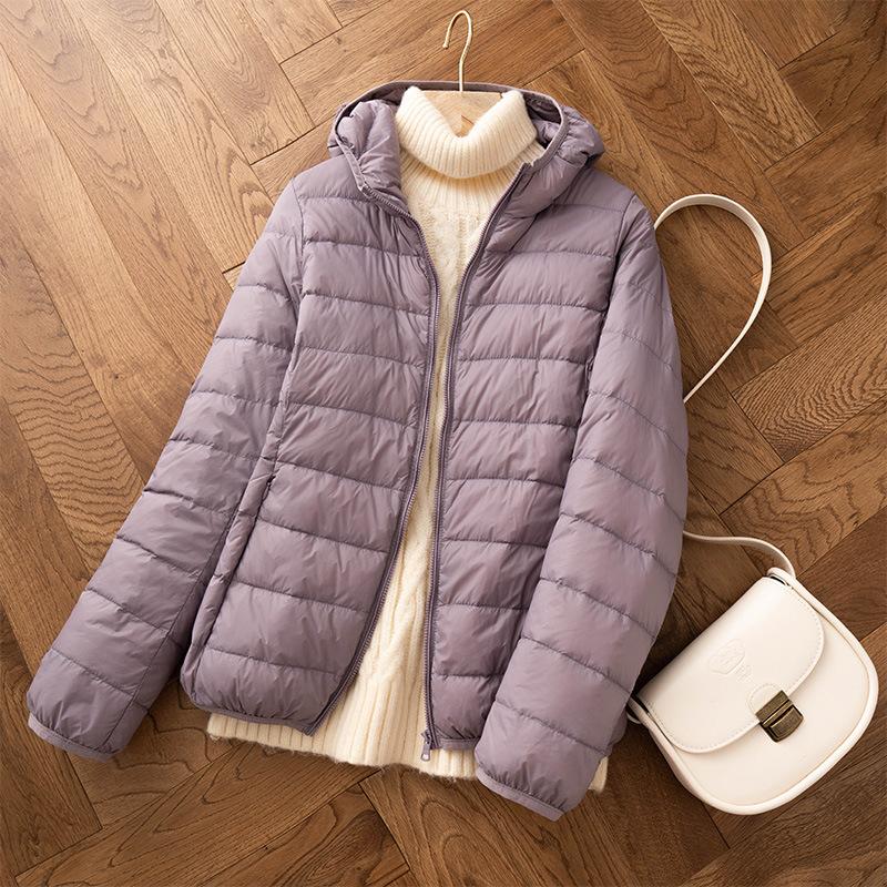 Weiße Entendaune leichte Daunenjacke Damen kurz neu leicht warm Mode Kapuze leichte Jacke