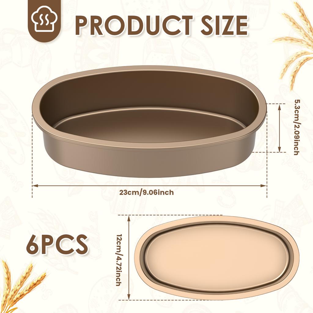 6Pcs Cheese Cake Pan Non Stick Cake Bakeware Carbon Steel Baking Pan Multipurpose Oval Baking Mold for Bread Kitchen Microwave
