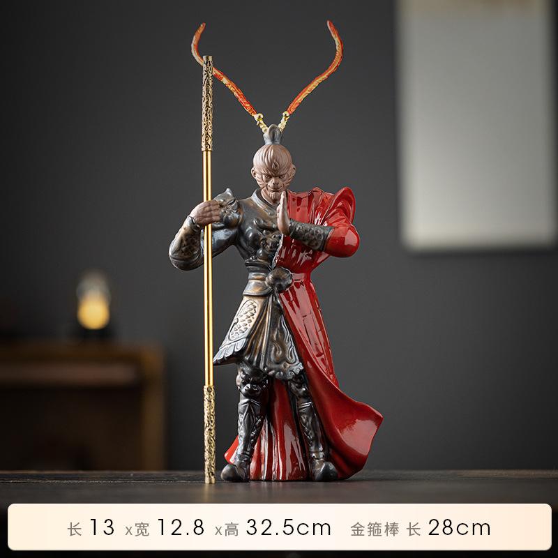 Chinese Zen Home Decor Ceramic Handicraft Ornaments Sun WuKong Living Room Decoration Monkey King Desktop Accessory