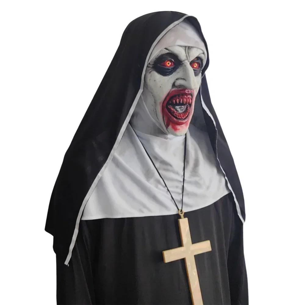 Halloween Party Masks Masquerade Horror Nun Cosplay Costume Horror Films Cosplay Halloween Latex Open Mouth Nun MaskHelmet Party