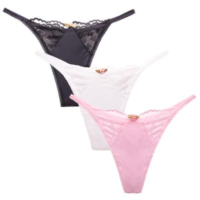 Laipin Panties with Lace Luxurious Shiny Satin Beautiful Sexy Panties of Women's T-Back Edges, Fabric, Buttocks, Lingerie, Women's Underwear, (Set 3)