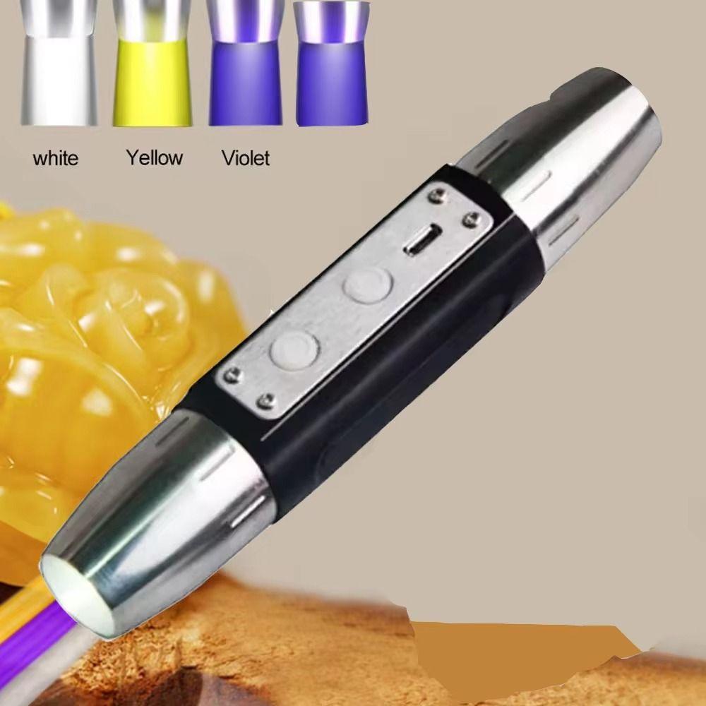 Portable Jewelry Appraisal Flashlight USB Rechargeable Built-in Battery UV Flashlight Four Light Source 365nm