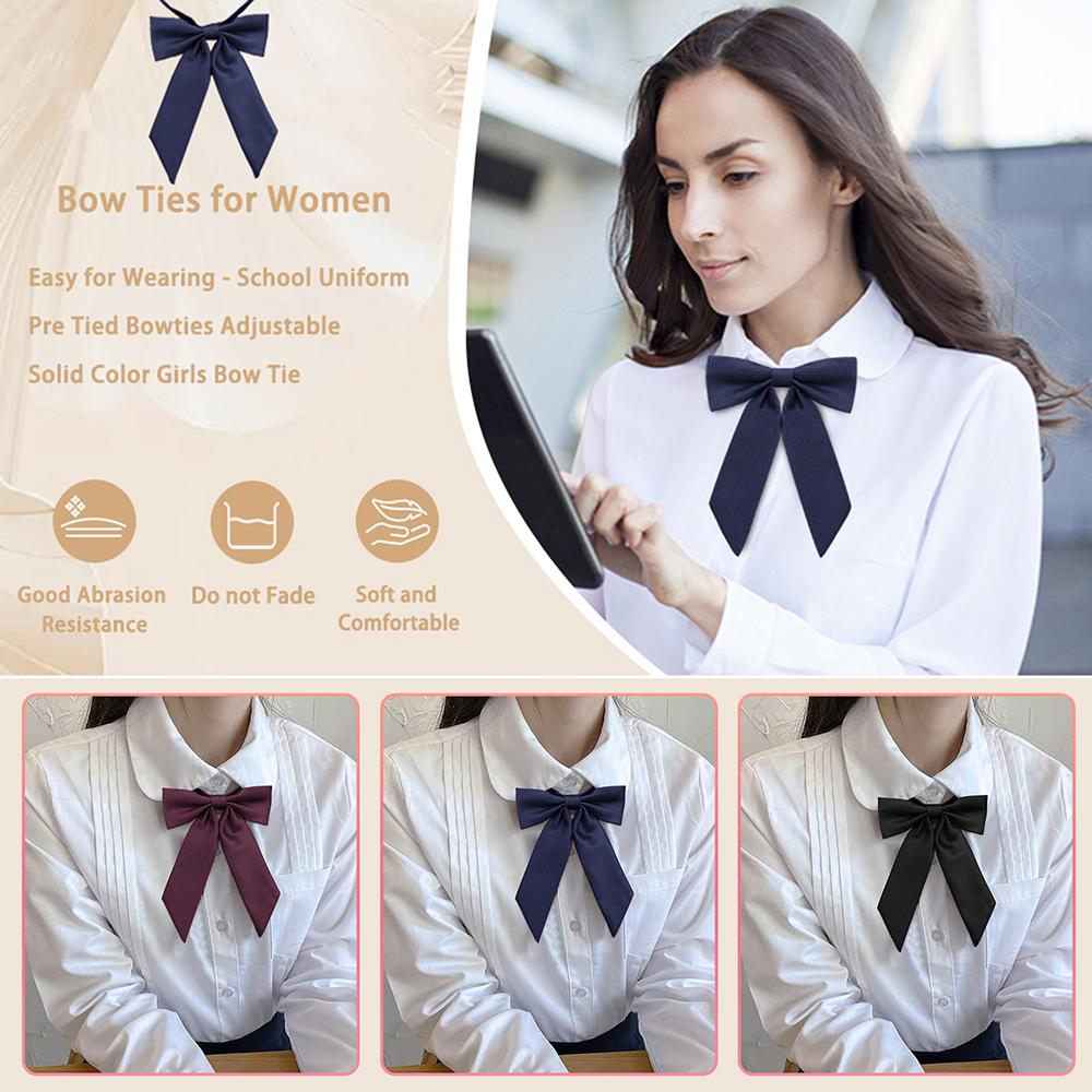 Women Girls Pre-tied Adjustable Bow Tie, Solid Ribbon Long Tail Bowknot for JK Uniform Lolita Shirt School Cosplay Party