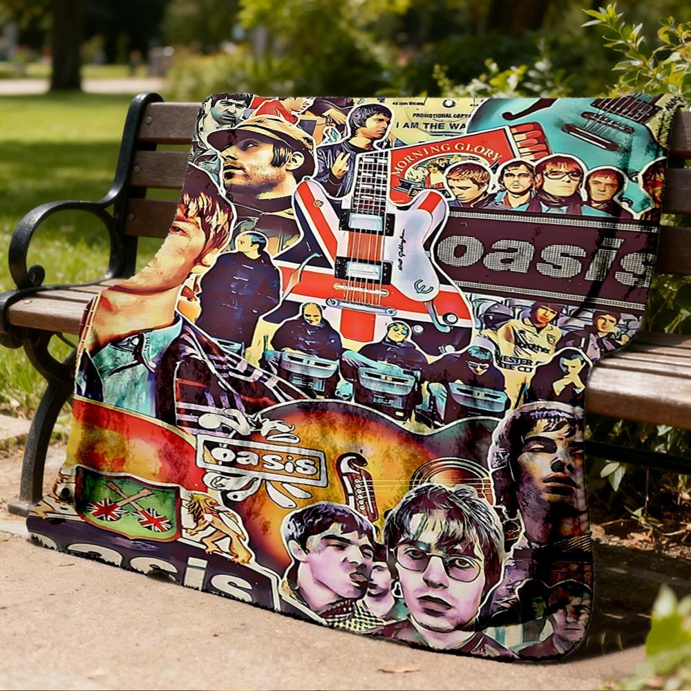 1pc Oasis Band Outdoor Flannel Blanket, Cozy & Warm Soft Te Playful Design, Napping Camping,