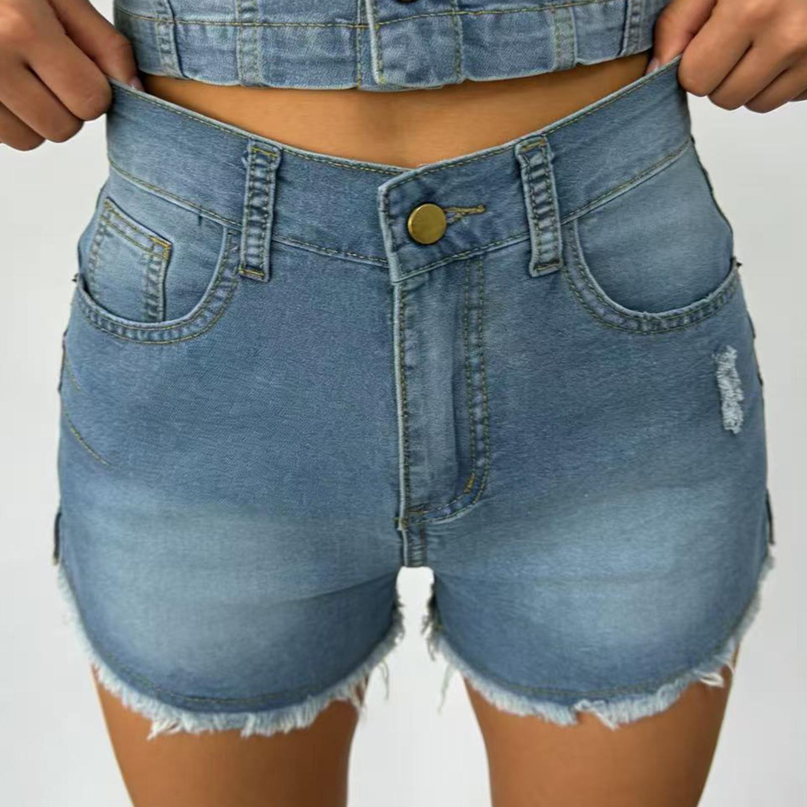

Women s Color Jeans Stretch Slim Fit Distressed Denim Shorts XL світло-синій колір
