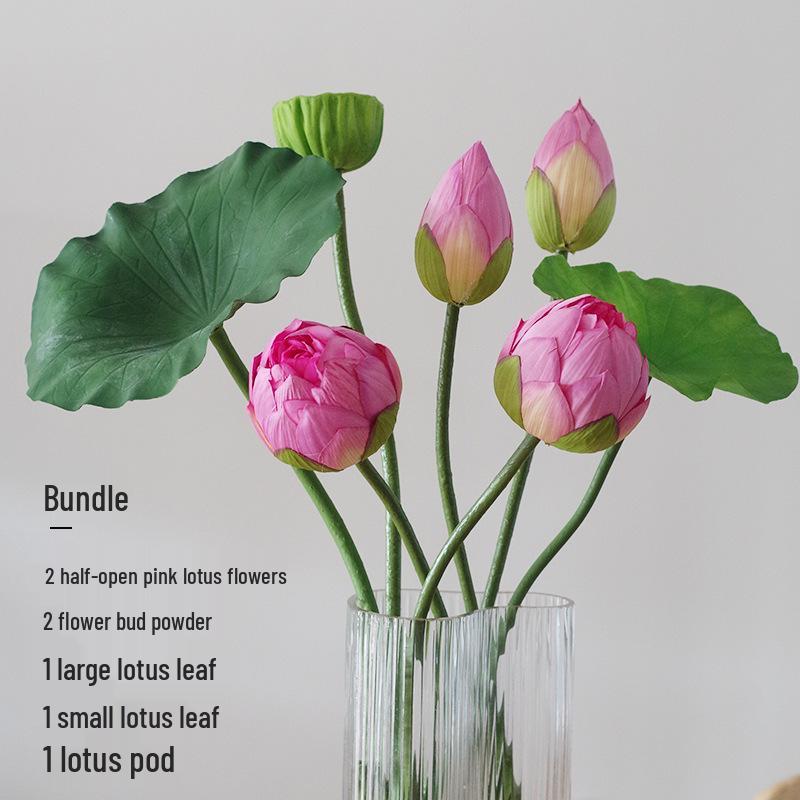Chinese Lotus Artificial Flower Decoration for Living Room and Dining Table - Realistic Floral Arrangement with Lotus Leaf.