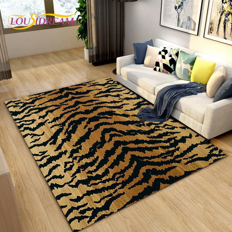3D Stripe Tiger Print Pattern Area Rug Large,Carpet Rug for Living Room Bedroom Kitchen Doormat Decoration, Non-slip Floor Mat