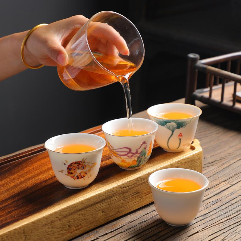 Dehua suet jade teacup Kung Fu tea set tea cup household ceramic personal master cup white porcelain single cup