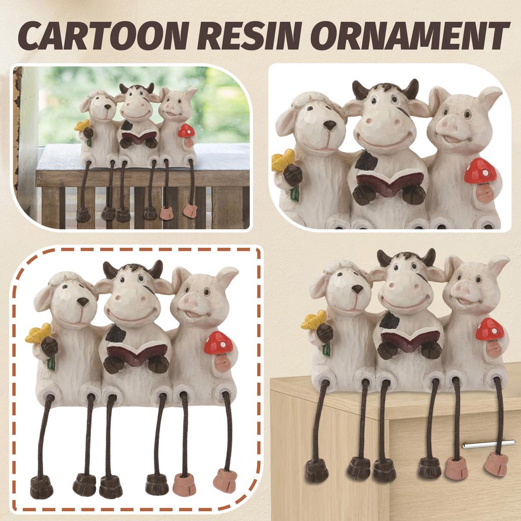 Cartoon Pig Cow Sheep Combination Resin Ornament Crafts Garden Flower Pot Arrangement Animal Ornament