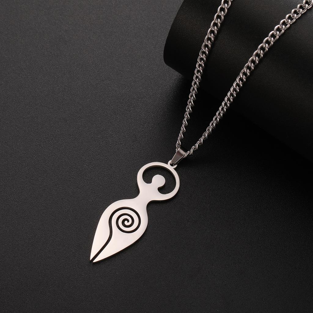 LIKGREAT Collana con Ciondolo Dea Ecate Acciaio Inossidabile Talismano Wicca Pagana Collana Dea Spirale Amuleto Magico Gioielli