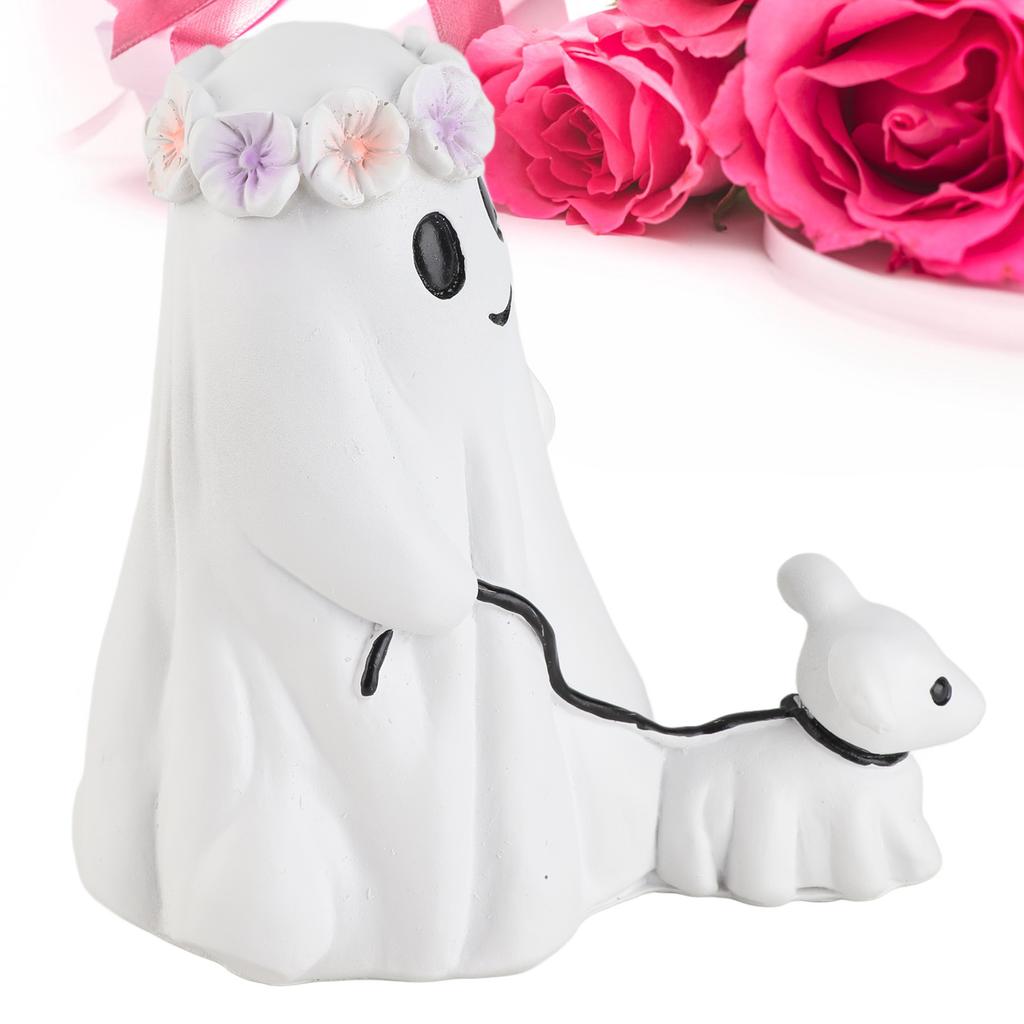 Ghost Walking Dog Statue Spooky Cute Resin Home Decoration Tabletop Ornament Ghost Dog Decor for Indoor Outdoor Use 15cm