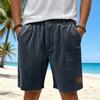 Men Corduroy Shorts Relaxed Fit Elastic Waistband Casual Drawstring Shorts with Pockets Button Closure Design for Everyday Wear