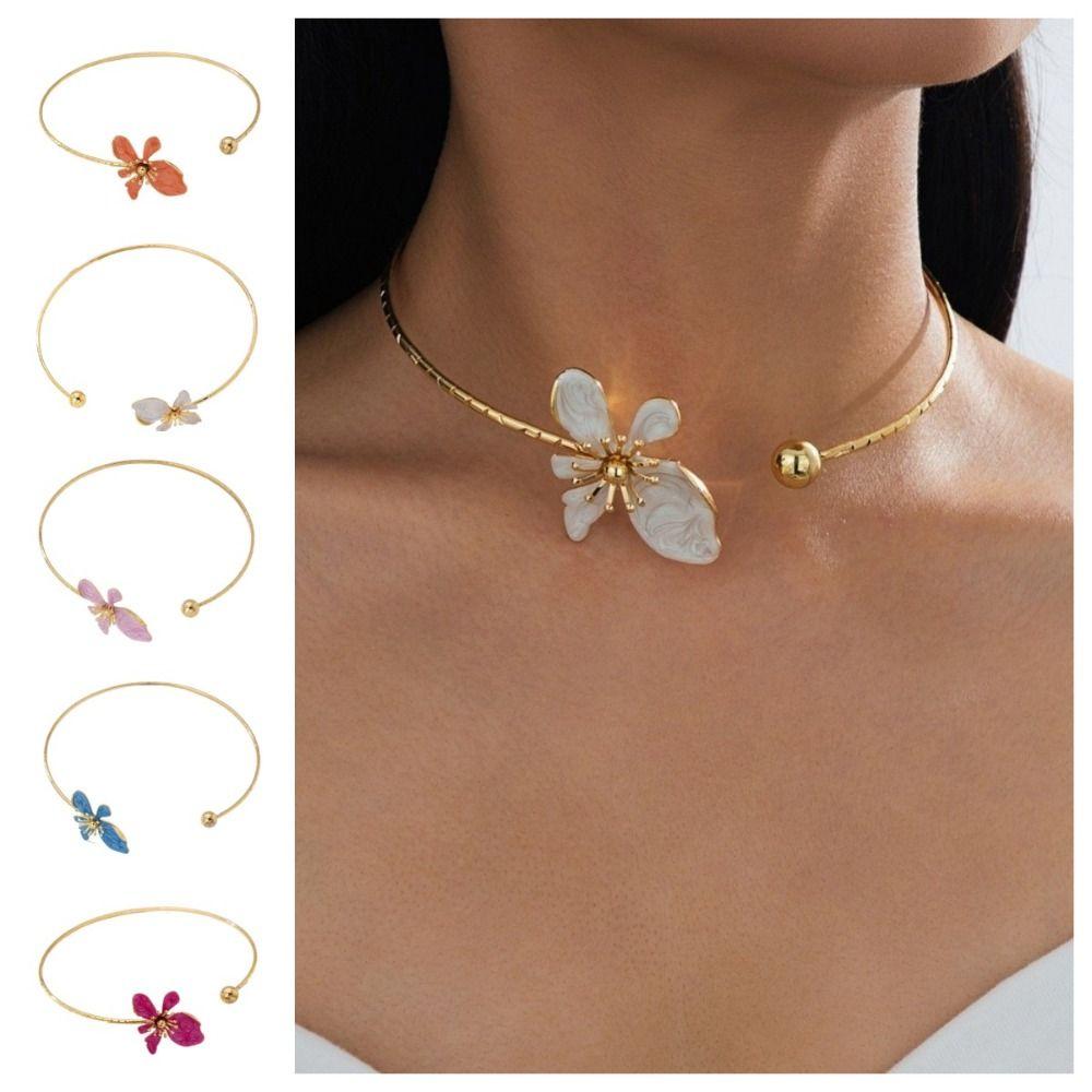 Adjustable Open Chokers Colorful Collar Necklace Elegant Flower Necklaces Vacation
