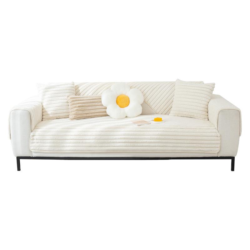 Plush Sofa Cushion Winter Thickened Plush Striped Cat-Feeling Non-Slip Sofa Cover Cloth