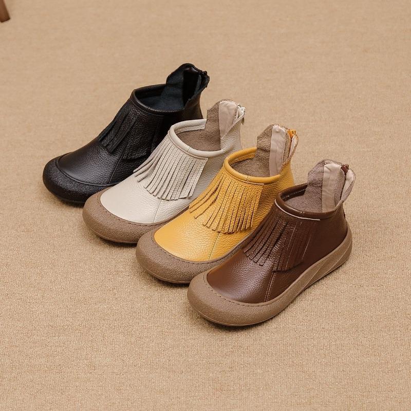 Spring Autumn Genuine Leather Shoes Women Ankle Boots Tassel Design Soft Brand Ladies Fashion Boots Plus Size 41