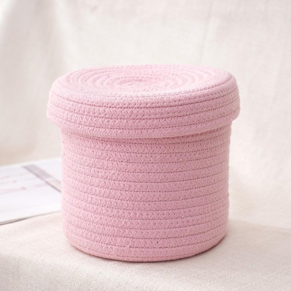 

New Round Cotton Rope Storage Basket with Lid Miscellaneous Items Key Wallet Storage Basket Dustproof Home Organization Supplies S рожевий