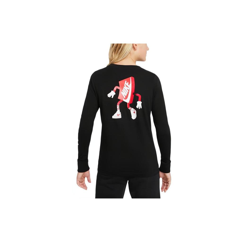 Nike Logo Print Rundhals Langarm T-Shirt Kinder Tops Schwarz DO1838-010