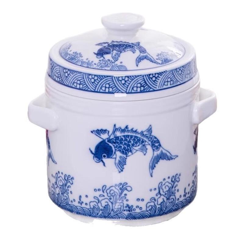 Wutuo Blue & White Ceramic Double-Lid Stew Pot