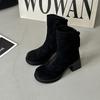 Comemore Retro British Style Chunky Heeled Short Boots Autumn Women's Shoes Solid Suede Versatile High-heeled Botines