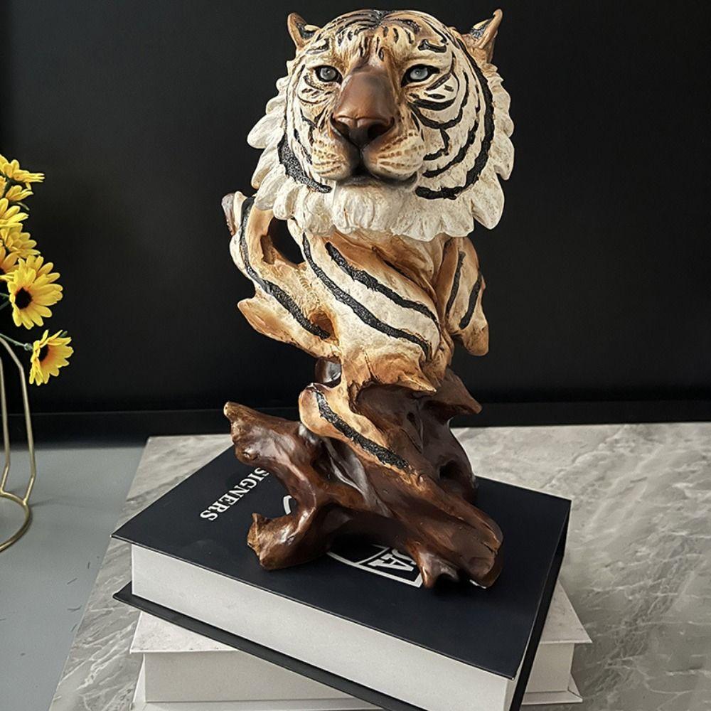 Crafts Resin Simulation Animal Statue Luxury Vivid Tiger Lion Head Ornament Retro Miniatures Figurine Sculpture Entrance