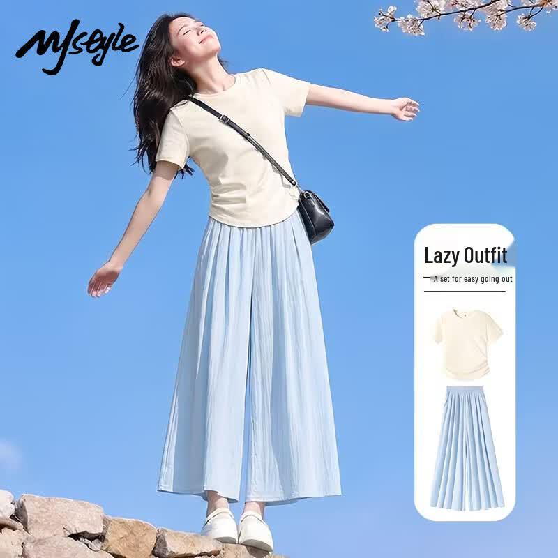 MJ STYLE Women s Summer Short Sleeve Top & Skirt-Pants Set XL
