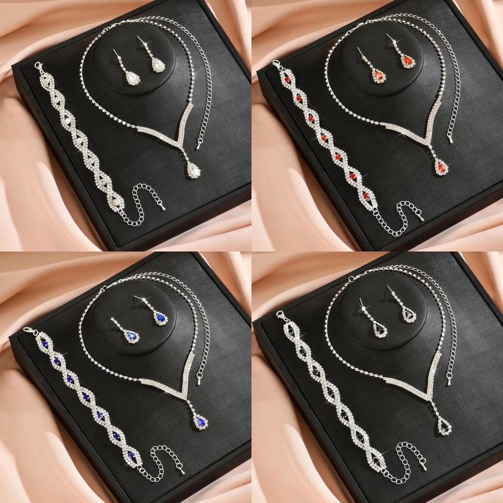 4-teiliges Modeschmuck-Set für Damen: Einfache Wassertropfen-Halskette, Ohrringe, Armband. Geeignet für Hochzeiten, Partys, Festivals, Geschenke
