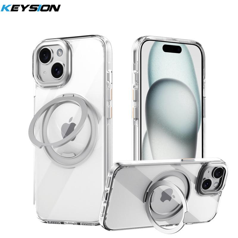 KEYSION N52 Magnetic 360° Ring Case for MagSafe for iPhone 13 14 15 Pro Max Matte Transparent Shockproof Phone Cover