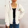 Women's Fashionable Casual Cute Wave V-neck Decoration Flower Button Knit Cardigan Sweater Jacket