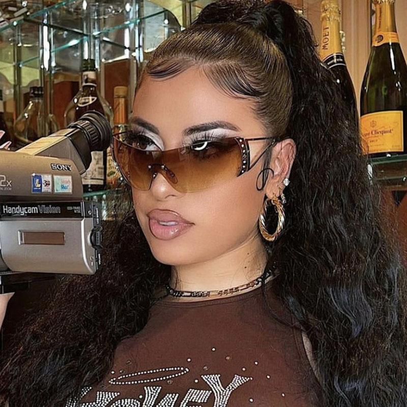 One Piece Rimless y2k Sunglasses Women For Men Fashion Vintage Luxury Brand Designer Sun Glasses Popular Punk Sport Shades UV400