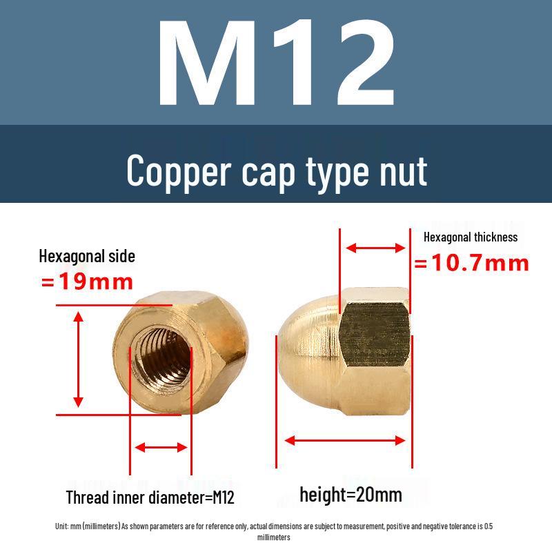 Yigu Brass Hexagonal Cap Nuts and Screws - M3, M4, M5 Decorative Ball Head