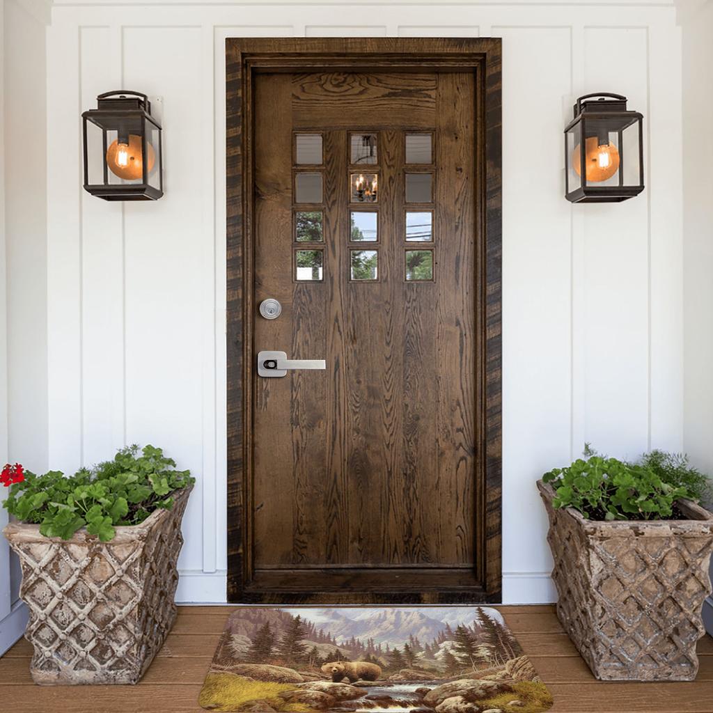 Grizzly Bear Landscape Front Door Mat Anti-Slip Outdoor Quick Dry Forest Spirit Animal Doormat Bedroom Entrance Rug Carpet