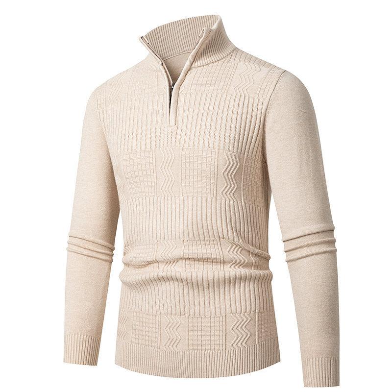 Men S Solid Stand Collar Half Zip Knit Sweater