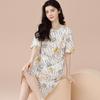 Women's Summer Korean-Style Pure Cotton Short Sleeve Loose Mid-Length Nightgown Pajamas for Home or Casual Wear