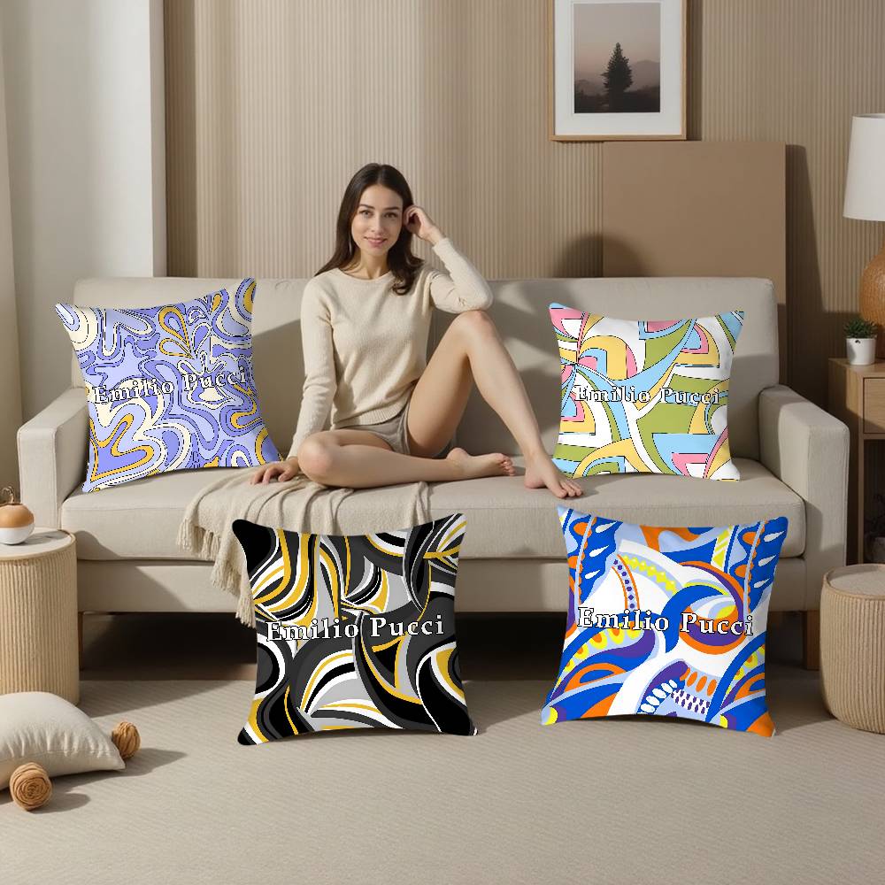 Fashion E-Ee-Emilio Logo P-Pucci Pillow Case Plush Fabric Soft Double Sided Print Sofa Cushion Cover Throw Pillow Covers