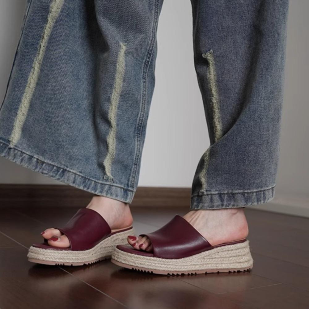 Straw Woven Thick Soled Slippers Women s Summer Outdoor Wear Height Increasing Cool Slippers Slope Casual Slippers Women Sandals 35