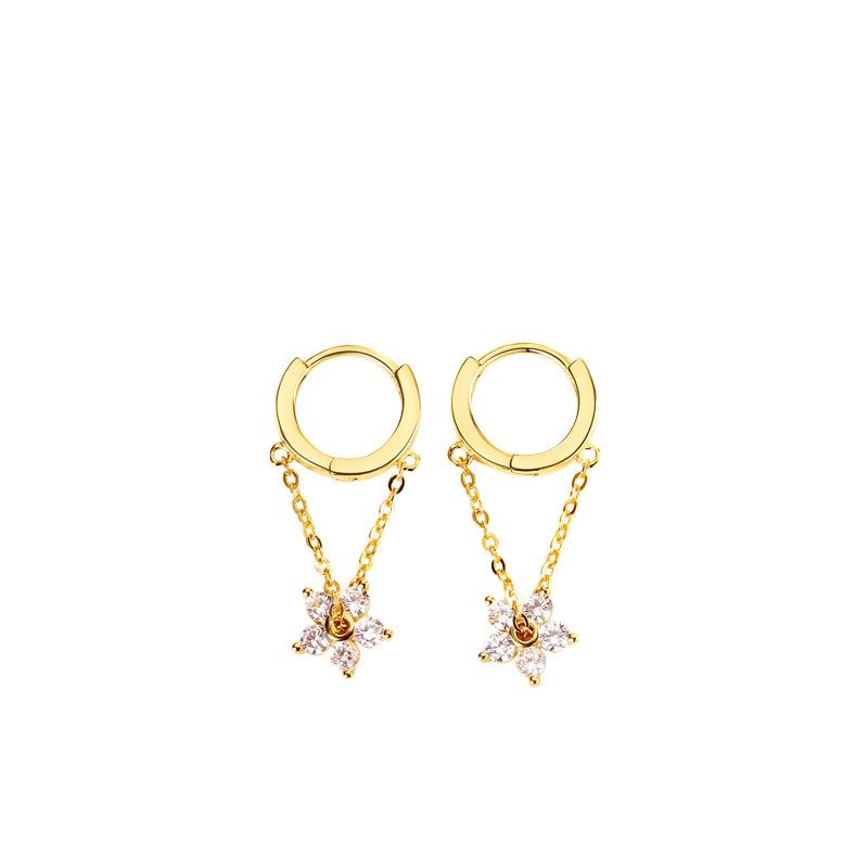 Temperament Tassel Chain Flower Ear Buckle Korean Version Exquisite Small Ins Style Fashionable Sweet Earrings Women