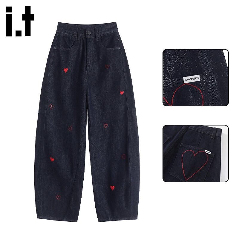 :CHOCOOLATEit Women s Heart Print Wide-Leg Denim Pants M