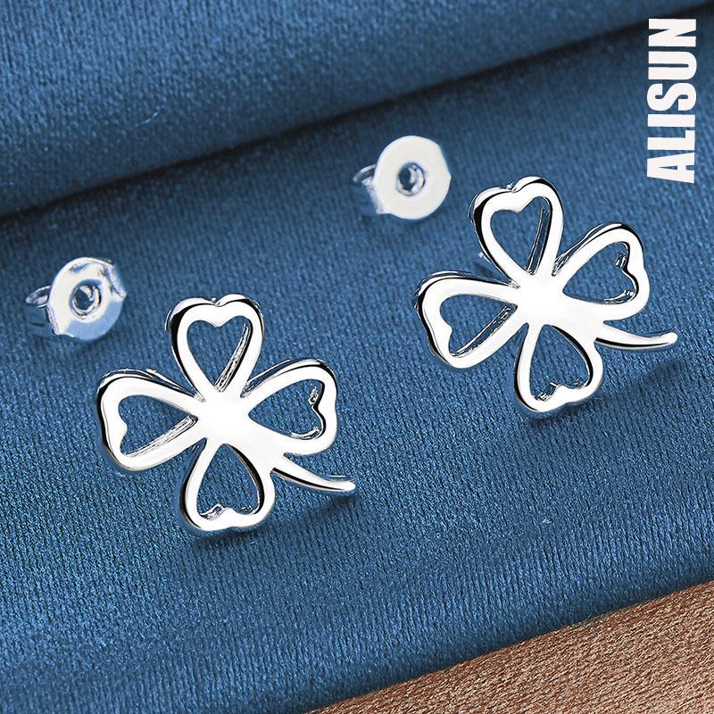 Kolczyki z perforowanej koniczyny ze srebra próby 925 na modną biżuterię ślubną