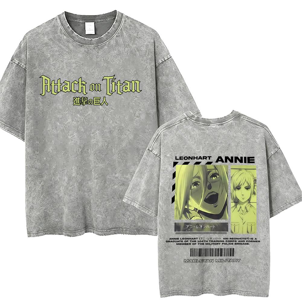 Washed Vintage Anime Attack on Titan Tshirts Eren Jaeger Graphic Tshirt Men Women Manga Retro Oversized Short Sleeve T Shirts
