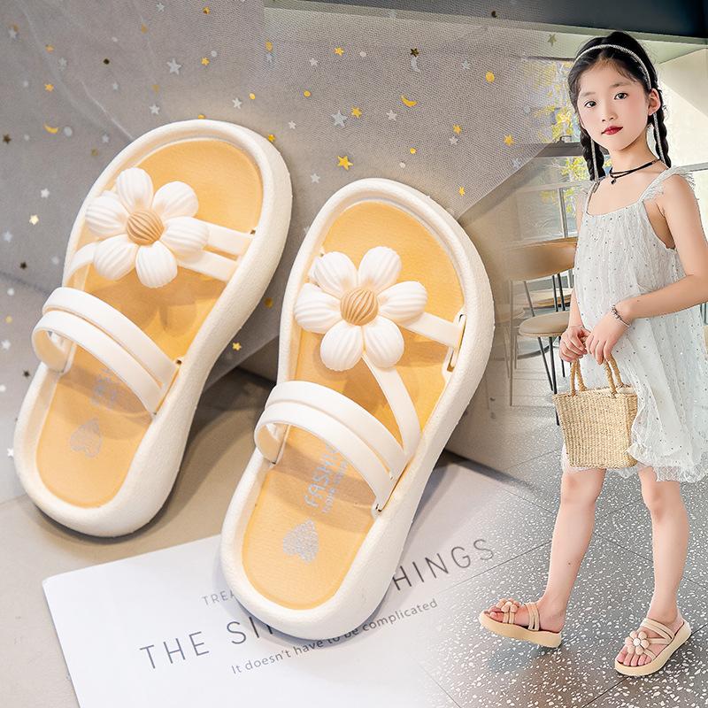 Mädchen Hausschuhe Sommer Neu Rutschfeste Weiche Sohle Prinzessinnenstil Frische Blumen Dual-Use Flache Sandalen