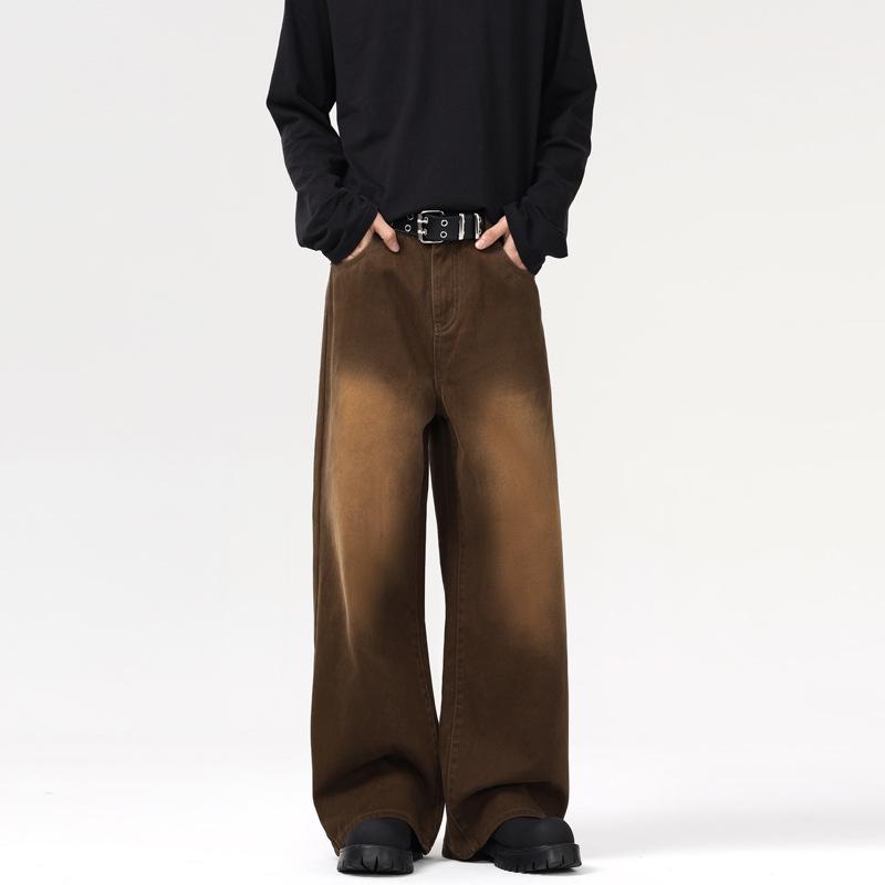 

JIAMU Мужские коричневые состаренные мешковатые джинсы - Американский ретро, Широкие штанины, Прямой крой XL коричневый