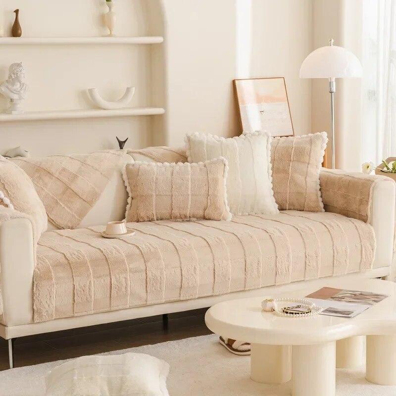 Capa de Sofá Nórdica Super Macia para Sala de Estar Antiderrapante Almofada Grossa para Sofá Tapete para Sofá Toalha de Sofá Fofa de Pelúcia Decoração de Sofá para Casa